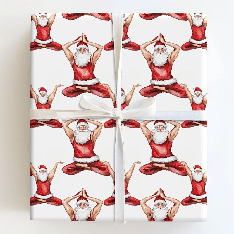 Fit Santa Christmas Wrapping Paper, Muscular Yoga Santa Wrapping Paper, Humorous Holiday Gift Wrap, Yogi Fitness Lover Gift Wrapping Paper Roll