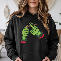 Stoner Christmas Graphic Pullover, Green Monster Hand Hoodie, Humorous Weed Smoker Hoodie, Holiday Christmas Hoodie, Green Monster Present