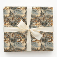 Winter Wonderland Gift Wrap, Snowy Christmas Village Wrapping Paper, Vintage Dusk Cottage Wrapping Paper, Holiday Present Wrapping Paper
