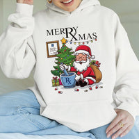 Humorous Pharmacy Christmas Hoodie, Santa Mixing Pills Pharmacist Hoodie, Pharm Tech Holiday Pullover, Medical Rx Xmas Hooded Sweatshirt Present