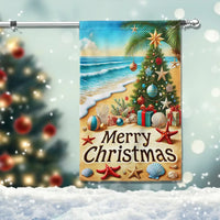 Coastal Holiday Yard Flag, Beach Christmas Garden Flag Tropical Merry Christmas, Double-Sided Ocean Xmas Outdoor Lawn Decor