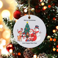 Santa Claus and Reindeer Ornament, Merry Christmas Tree Ceramic Ornament, Festive Holiday Keepsake Ornament, Christmas Present for Friends