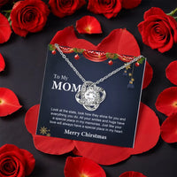Mother Love Knot Necklace, Mom Love Knot Necklace, CZ Crystal Knot Pendant Necklace, Christmas Present for Mom from Son or Daughter