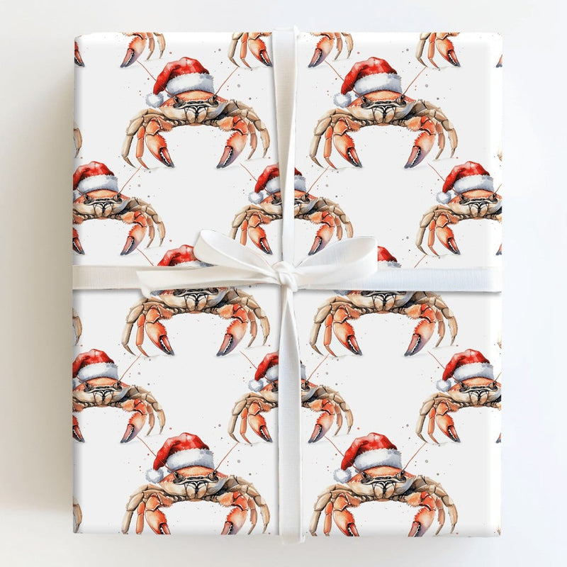 Coastal Holiday Wrapping Paper, Santa Hat Crab Christmas Wrapping Paper, Beach Xmas Gift Wrap, Nautical Ocean Lover Holiday Wrapping Paper