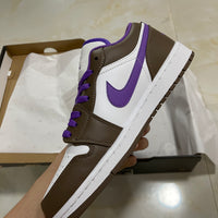 Low Top Sneakers, White Purple Brown Colorway, Lace Up Design, Casual Gift for Sneaker Fans