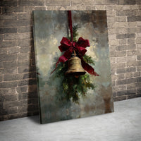 Vintage Holiday Oil Painting Print, Christmas Bell Canvas Wall Art, Rustic Festive Wall Decor, Instant Download Digital Christmas Art