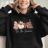 Leopard Christmas Tree Hooded Sweatshirt, Retro Santa Tis the Season Hoodie, Adorable Festive Winter Pullover, Womens Holiday Present