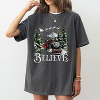 Vintage Steam Engine Christmas Shirt, Believe Christmas Train T-Shirt, Holiday Movie Christmas Tee, Festive Graphic Christmas T-Shirt, Present