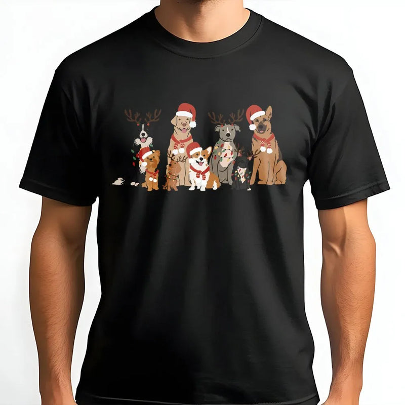 Santa Hat Puppies Holiday Shirt, Christmas Dogs T-Shirt, Adorable Holiday Dog Graphic Tee, Humorous Xmas Puppy Shirt, Dog Lover Mom Holiday Present