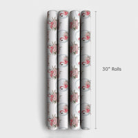 Tropical Christmas Gift Wrap, Snow Globe Flamingo Wrapping Paper, Watercolor Pink Poinsettia Present Paper, Winter Holiday Wrap Roll