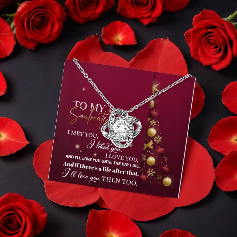 CZ Crystal Knot Pendant, Soulmate Love Knot Necklace, Message Card Gift Box Jewelry, Romantic Christmas Present, Anniversary Jewelry for Her