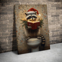 Humorous Santa Hat Animal Reading Poster, Christmas Raccoon Bathroom Wall Art Digital Download, Toilet Humor Holiday Print, Bath Decor