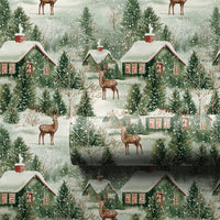 Vintage Snowy Cabin Gift Wrap, Winter Woodland Wrapping Paper, Rustic Forest Deer Wrapping Paper, Christmas Holiday Present Gift Wrap