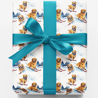 Winter Dog Ski Gift Wrap, Skiing Golden Retriever Wrapping Paper, Snowy Golden Glide Wrapping Paper, Christmas Holiday Dog Wrapping Paper