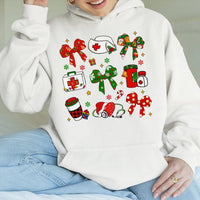 Stethoscope Xmas Sweatshirt, Coquette Bow Nurse Christmas Hoodie, Adorable RN Holiday Hooded Pullover, Healthcare Worker Present