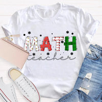 Colorful Snowflake Holiday Font Shirt, Math Teacher Christmas T-Shirt, Adorable Mathematics Educator Graphic Tee, Xmas Teacher Present