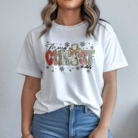 Leopard Plaid Religious Graphic Tee, Merry Christmas Cross T-Shirt, Christian Holiday Shirt, Faith Based Xmas Tee, Present for Women and Men
