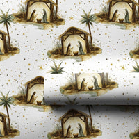 Holy Family Christmas Gift Wrap, Nativity Scene Wrapping Paper, Watercolor Religious Holiday Wrapping Paper, Golden Stars Present Paper