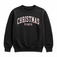 Retro Varsity Font Holiday Sweatshirt, Christmas Vibes Sweatshirt, Comfy Winter Season Crewneck, Aesthetic Xmas Party Pullover Sweatshirt