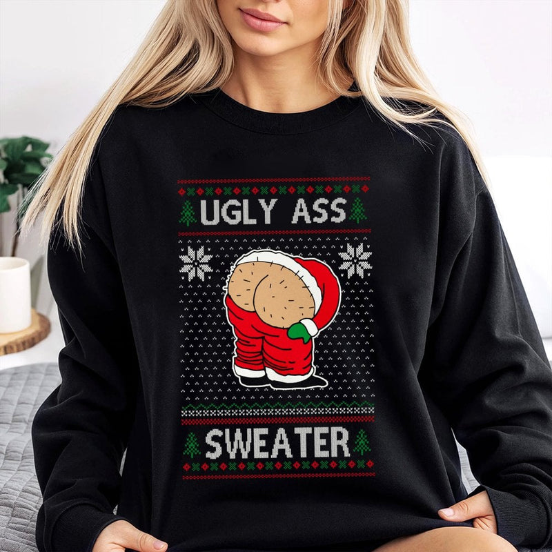 Ugly Christmas Sweatshirt, Humorous Santa Butt Mooning Sweatshirt, Humorous Holiday Party Sweatshirt, Naughty Santa Gag Sweater, Adult Xmas Present