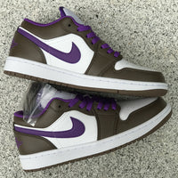 Low Top Sneakers, White Purple Brown Colorway, Lace Up Design, Casual Gift for Sneaker Fans