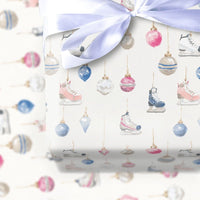 Christmas Ornaments Gift Wrap, Watercolor Ice Skates Wrapping Paper, Pastel Winter Holiday Wrapping Paper, Festive Seasonal Gift Wrap