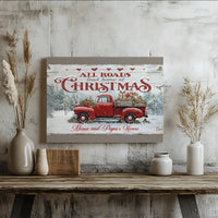 Red Truck Winter Canvas Print, All Roads Lead Home at Christmas Canvas, Rustic Holiday Wall Art, Farmhouse Xmas Canvas, Grandparents Present