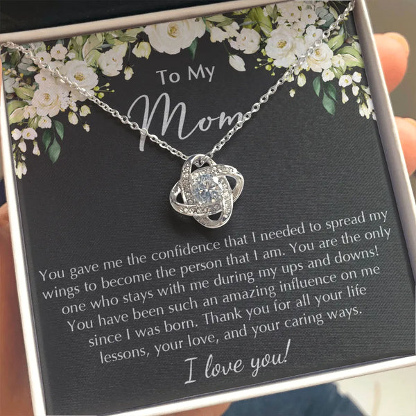 14k White Gold Love Knot Pendant, Mom Love Knot Necklace, Sparkling Cubic Zirconia Love Knot Jewelry, Meaningful Christmas Pr