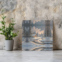 Snowy Forest Cottage Landscape Painting Canvas, Winter Cabin Canvas Wall Art, Comfy Christmas Wall Decor, Holiday Season Canvas Print