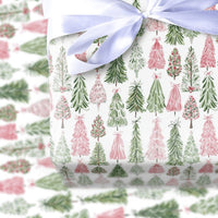 Watercolor Holiday Gift Wrap, Pink and Green Tree Wrapping Paper, Adorable Tree Christmas Wrapping Paper, Festive Modern Wrapping Paper Roll