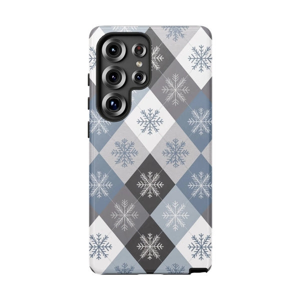 Winter Plaid Diamond Cover, Snowflake Argyle Phone Case for Samsung Galaxy, Comfy Holiday Shockproof Tough Case, Christmas Pr