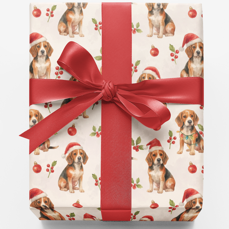 Festive Winter Dog Gift Wrap, Beagle Christmas Wrapping Paper, Adorable Beagle Puppy Wrapping Paper Roll, Dog Lover Holiday Present