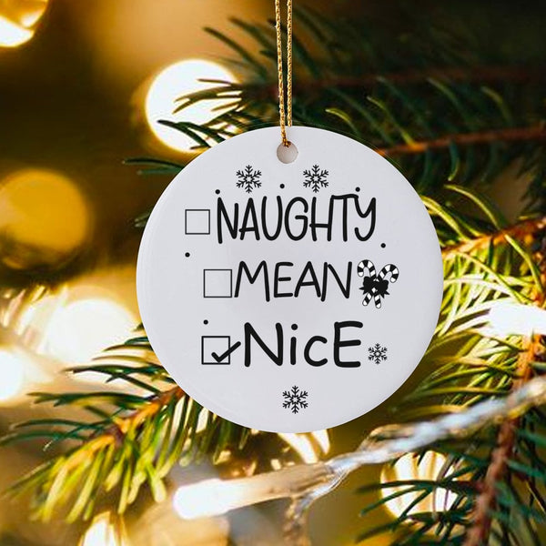 Humorous Holiday Ceramic Ornament, Naughty Mean Nice Checklist Christmas Ornament, Adorable Santa List Tree Ornament, Novelty