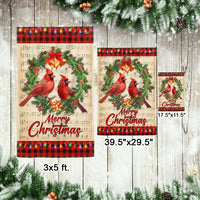 Festive Wreath Red Birds Yard Flag, Merry Christmas Cardinal Garden Flag, Double Sided Winter Holiday Lawn Flag, Bird Lover Present