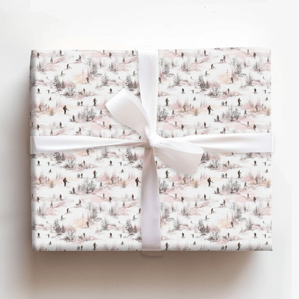 Country Landscape Christmas Gift Wrap, Winter Toile Hunting Scene Wrapping Paper, Rustic Scenic Wrapping Paper Roll, Elegant 