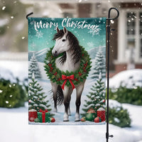 Winter Wreath Equestrian Yard Flag, Horse Merry Christmas Garden Flag, Double Sided Christmas Flag, Farmhouse Holiday Lawn Decor Present