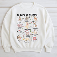Humorous Veterinary Clinic Holiday Pullover, 12 Days of Vetmas Sweatshirt, Vet Tech Christmas Crewneck, Animal Doctor Xmas Present Sweater