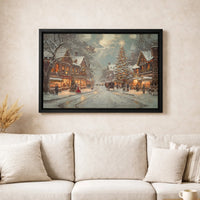 Victorian Christmas Town Art Print, Vintage Christmas Village Canvas Print, Snowy Christmas Street Poster, Holiday Decor, Digital Download
