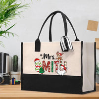 Custom Name Holiday Canvas Tote, Personalized Christmas Cotton Tote Bag, Festive Shopper Bag, Winter Shoulder Bag, Xmas Present