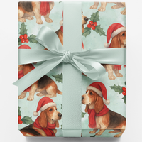 Dog Holiday Gift Wrap, Basset Hound Christmas Wrapping Paper, Festive Xmas Puppy Wrapping Paper