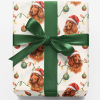 Santa Dog Holiday Gift Wrap, Irish Setter Christmas Wrapping Paper, Irish Setter Xmas Wrapping Paper, Dog Lover Gift Wrap Roll