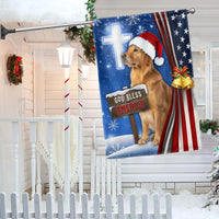God Bless America Lawn Flag, Golden Retriever Christmas Garden Flag, Patriotic Holiday Yard Flag, Christian Cross Outdoor Flag