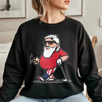 Humorous Christmas Golf Crewneck, Santa Golfer Sweatshirt, USA Flag Santa Playing Golf Pullover, Holiday Golfer Present, Christmas Golf Sweater