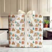 Watercolor Winter Town Gift Wrap, Gingerbread House Village Wrapping Paper, Festive Christmas Paper Roll, Adorable Holiday Wrapping Paper