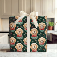 Festive Dog Holiday Gift Wrap, Golden Retriever Christmas Wrapping Paper, Xmas Puppy Present Wrap, Pet Lover Winter Packaging