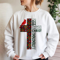 Christian Cross Christmas Sweater, I Can Do All Things Through Christ Sweatshirt, Religious Scripture Crewneck, Faithful Holiday Pullover