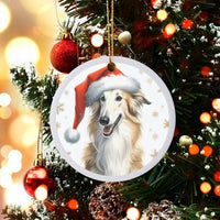Santa Hat Borzoi Holiday Ornament, Borzoi Dog Christmas Ornament, Adorable Long Dog Tree Ornament, Winter Pet Keepsake, Dog Lover Xmas Present