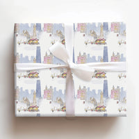 Snowy Skyline Watercolor Gift Wrap, Chicago Christmas Market Wrapping Paper, Festive Holiday Cityscape Present Wrap, Winter Gift Wrap Roll