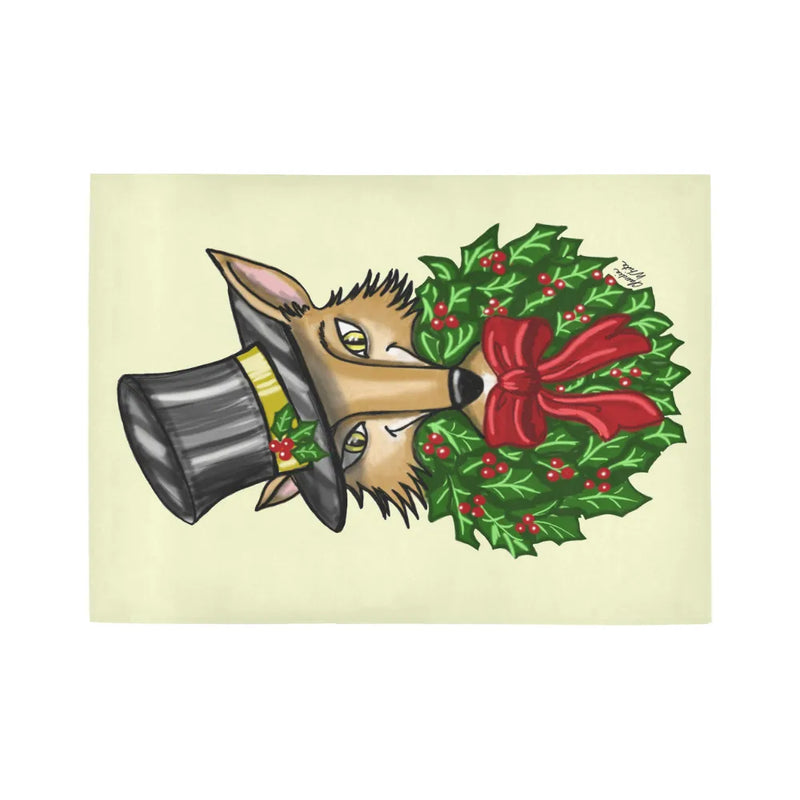 Holiday Wreath Runner Rug, Christmas Fox Runner Rug, Festive Winter Hallway Runner Rug, Animal Floor Mat, Xmas Holiday Decor Present