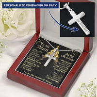 Custom Engraved Cross Pendant, Personalized Cross Necklace for Him, Stainless Steel Mens Faith Jewelry, Christmas Husband Present